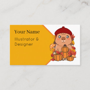 Carte De Visite Capybara mignon d'automne avec citrouilles et bére