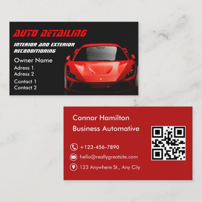 Carte De Visite Car Wash Professional Auto Detailing QR Code (Devant / Derrière)