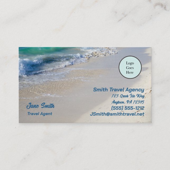 Carte De Visite Caraibes Sea Beach Scene Logo Sea Blue Text (Devant)