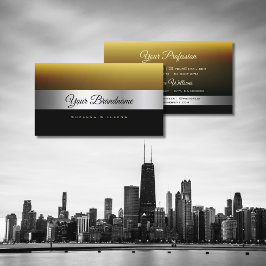 Carte De Visite Caramel moderne noir avec Décor brillant en argent