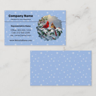 Carte De Visite Cardinaux rouges et houx dans la neige