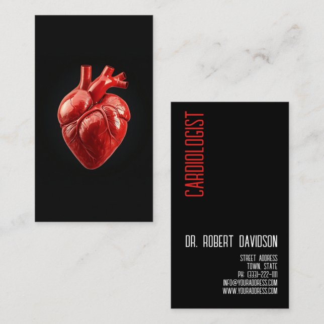 Carte De Visite Cardiologue Docteur en Coeur Modern Bold (Devant / Derrière)