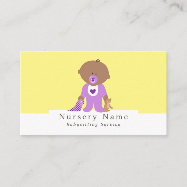 Carte De Visite Caricature bébé et ours, Babysitter, Garderie, Soi (Devant)