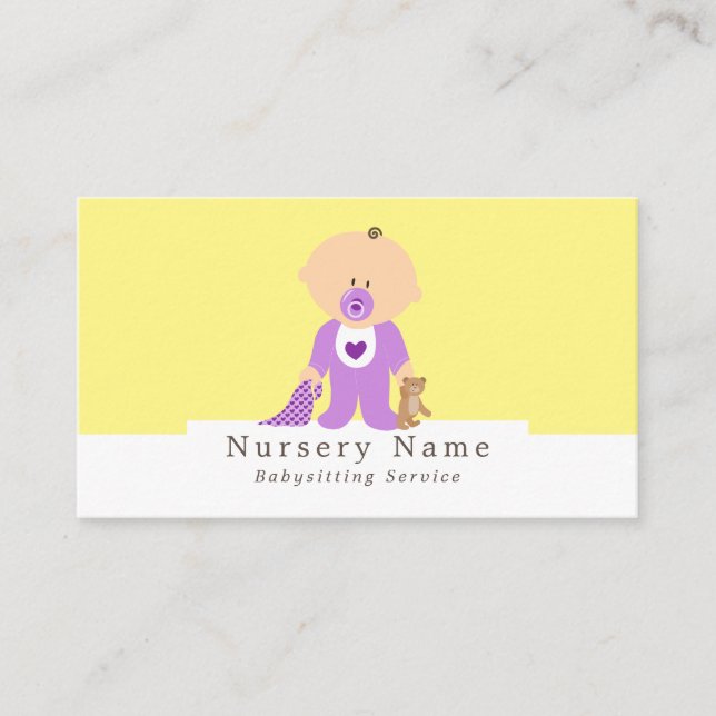Carte De Visite Caricature bébé et ours, Babysitter, Garderie, Soi (Devant)