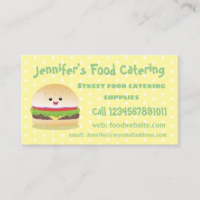 Carte De Visite Caricature de hamburger kawaii joyeux (Devant)