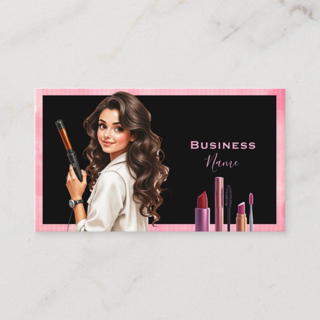 Carte De Visite Caricature de maquillage noir Haired Lady (Devant)