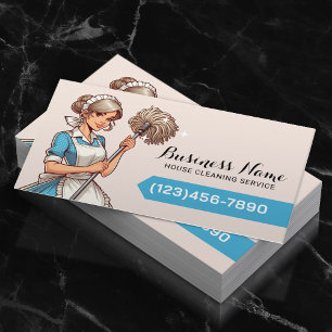 Carte De Visite Caricature de nettoyage de maison jolie femme serv