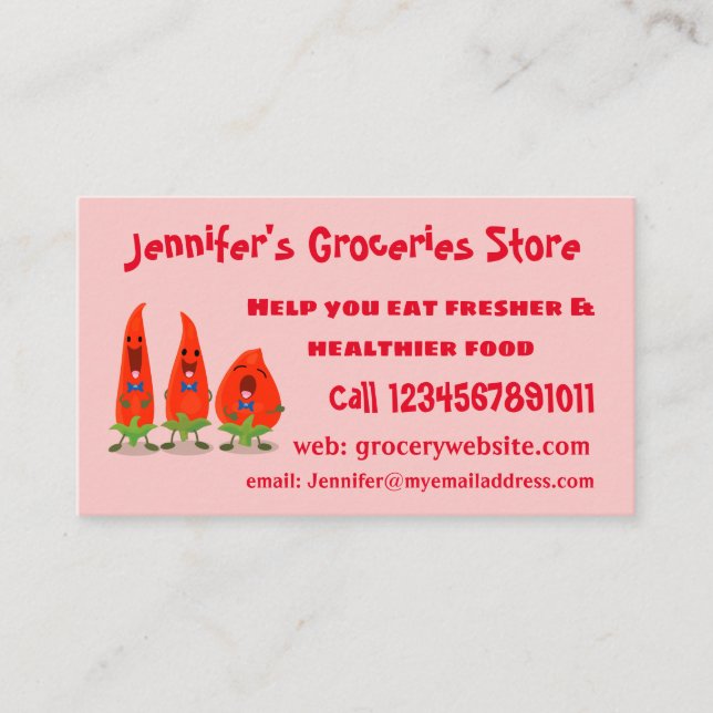 Carte De Visite Caricature de piments chantants mignons (Devant)