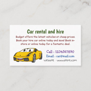 Carte De Visite Caricature de voiture sport jaune joyeux