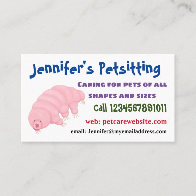 Carte De Visite Caricature d'ours d'eau tardigrade rose mignon (Devant)