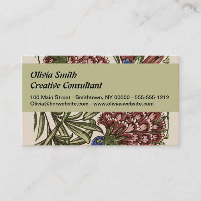 Carte De Visite Carnation Carrelage Fleur Antique Art Rustique (Devant)