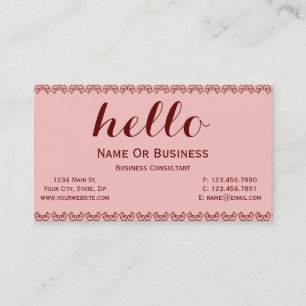 Carte De Visite Carnation claire rose et rouge profond, Hello Text