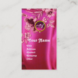 CARTE DE VISITE CARNATIONS ROSES FUCHSIA SOIE VÊTEMENT, GÉM MONOGR
