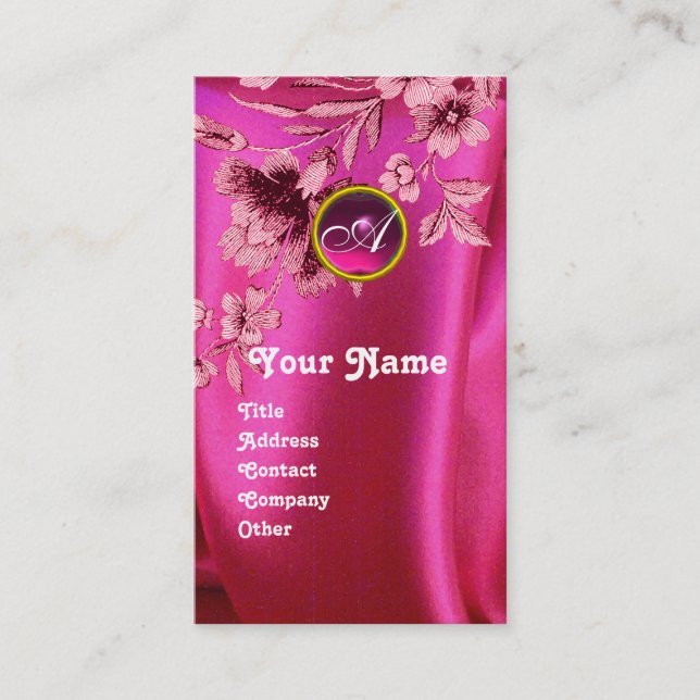 CARTE DE VISITE CARNATIONS ROSES FUCHSIA SOIE VÊTEMENT, GÉM MONOGR (Devant)