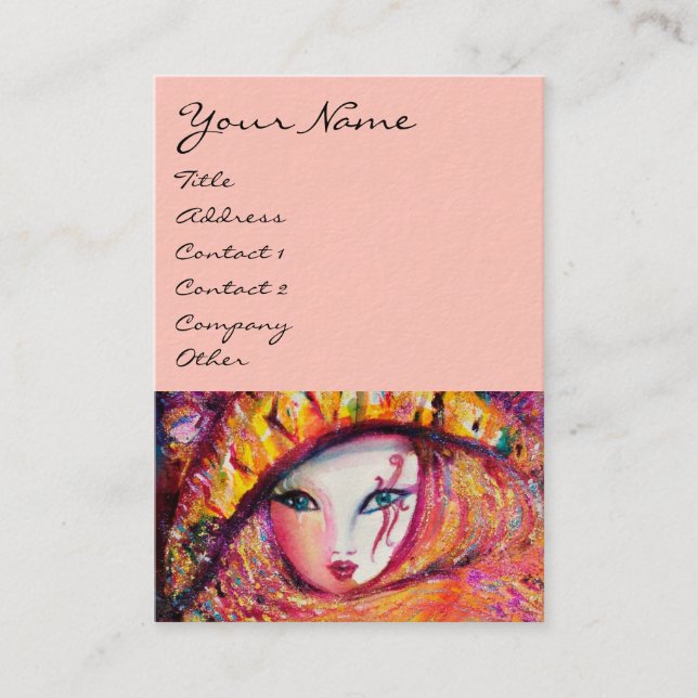 CARTE DE VISITE CARNAVAL EN JAUNE AVEC ROSE ROUGE (Devant)