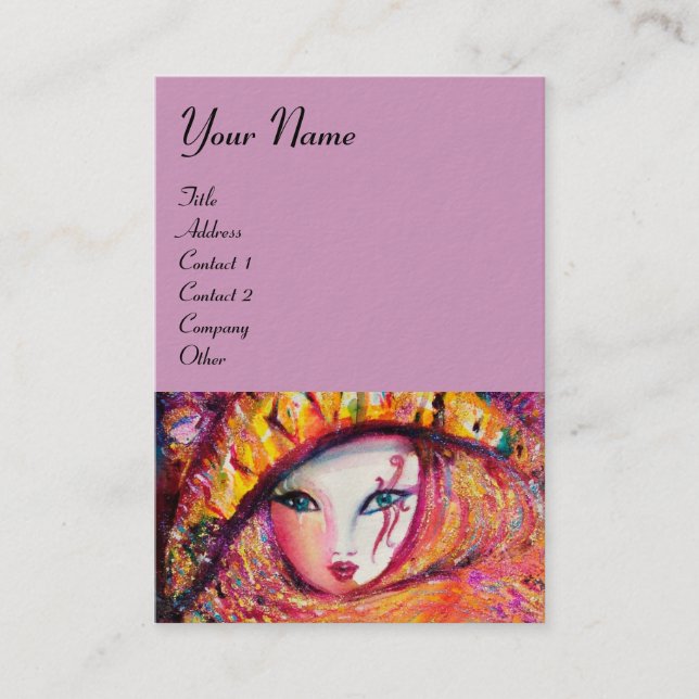 CARTE DE VISITE CARNAVAL EN JAUNE AVEC ROSE ROUGE (Devant)