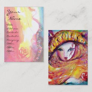 CARTE DE VISITE CARNAVAL EN JAUNE AVEC ROSE ROUGE