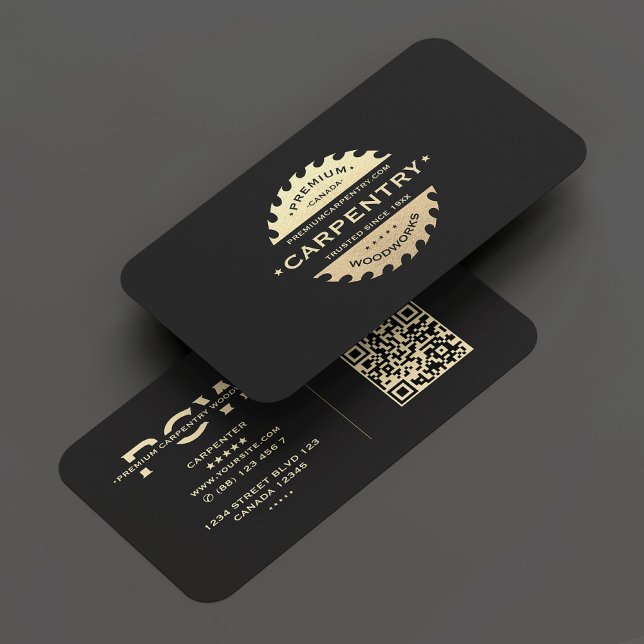 Carte De Visite Carpenter menuiserie Boiserie Black Gold Moderne (Carpenter Carpentry Woodwork Black Gold Modern Business Card)