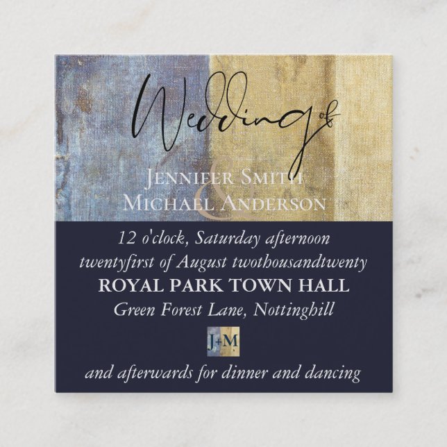 Carte De Visite Carré 100 Urban Navy Blue Modern Budget Wedding Invite (Devant)