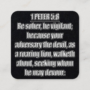 Carte De Visite Carré 1 Pierre 5:8 Verset de la Bible du KJV