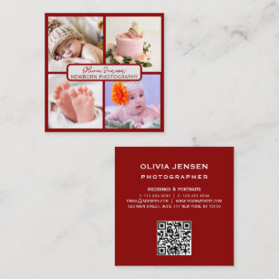 Carte De Visite Carré 4 Photos QR Code Nouveau-né Bébé Photographe