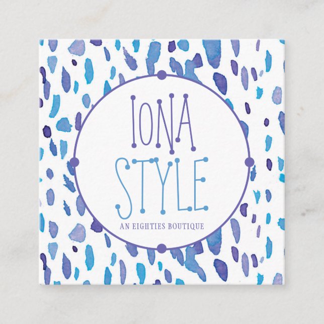 Carte De Visite Carré 80s Retro Pourpre et points bleus (Devant)