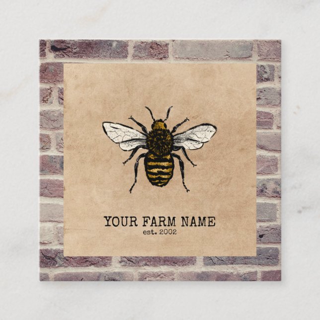 Carte De Visite Carré Abeille Apiariste Ferme d'abeilles Abeilles Miel F (Devant)