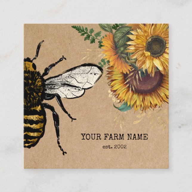Carte De Visite Carré Abeille Apiariste Ferme d'abeilles Honeycomb (Devant)