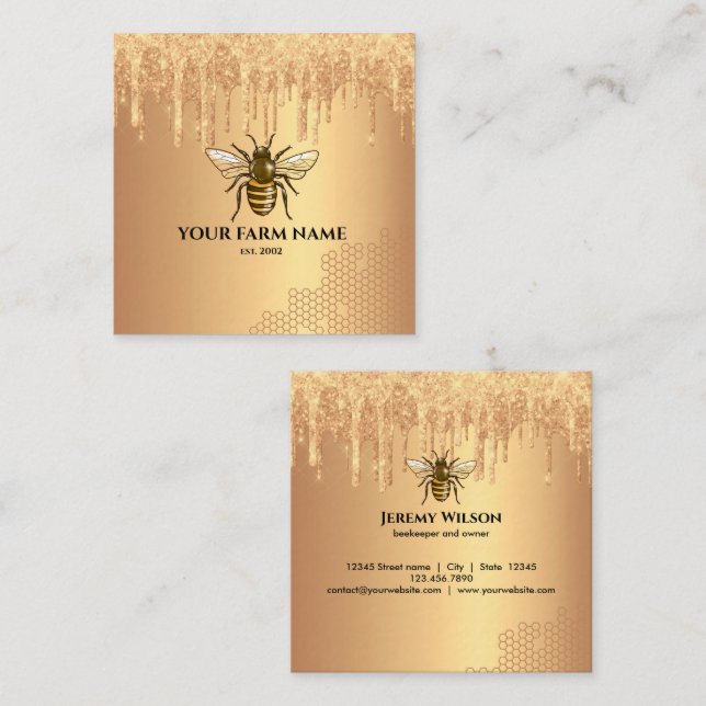 Carte De Visite Carré Abeille Apiariste Ferme d'abeilles Honeycomb (Devant / Derrière)