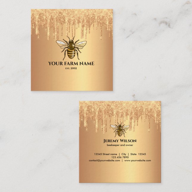 Carte De Visite Carré Abeille Apiariste Ferme d'abeilles Honeycomb (Devant / Derrière)
