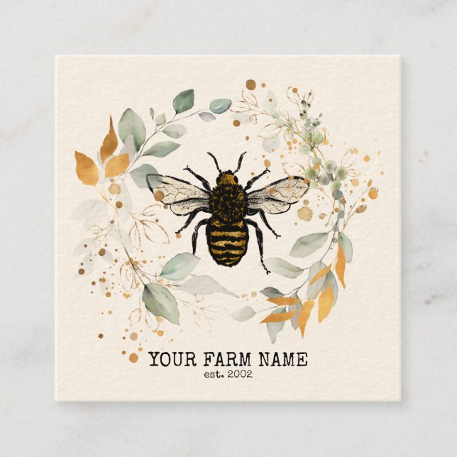 Carte De Visite Carré Abeille Apiariste Ferme d'abeilles Honeycomb Bu (Devant)