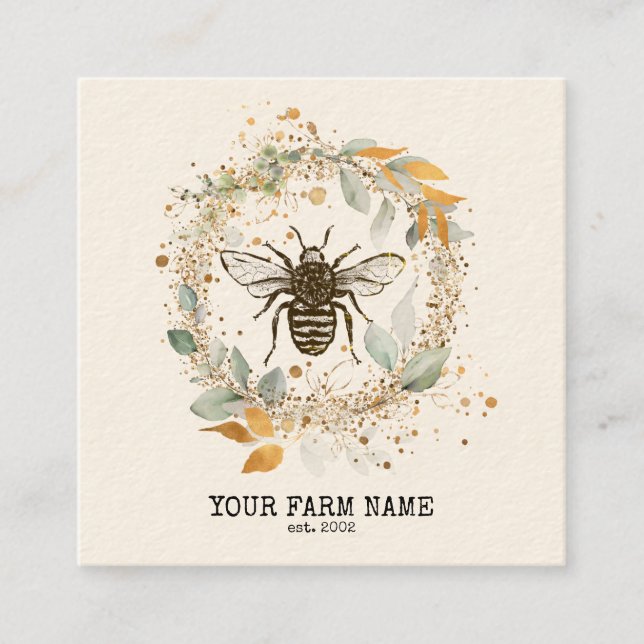 Carte De Visite Carré Abeille Apiariste Ferme d'abeilles Honeycomb Bu (Devant)