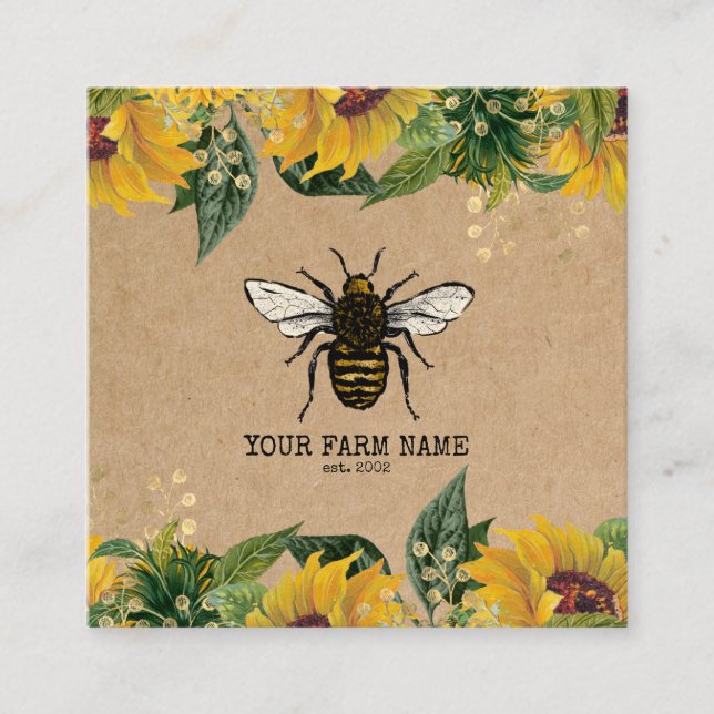 Carte De Visite Carré Abeille Apiariste Ferme d'abeilles Honeycomb Bu (Devant)
