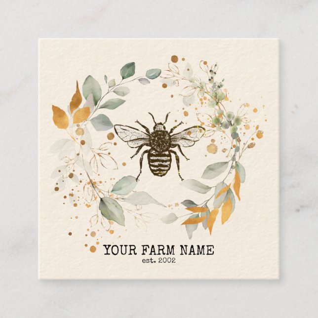 Carte De Visite Carré Abeille Apiariste Ferme d'abeilles Honeycomb Bu (Devant)