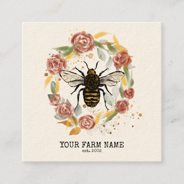 Carte De Visite Carré Abeille Apiariste Ferme d'abeilles Honeycomb Bu (Devant)
