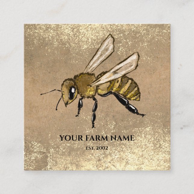 Carte De Visite Carré Abeille Apiariste Ferme d'abeilles Honeycomb Sq (Devant)