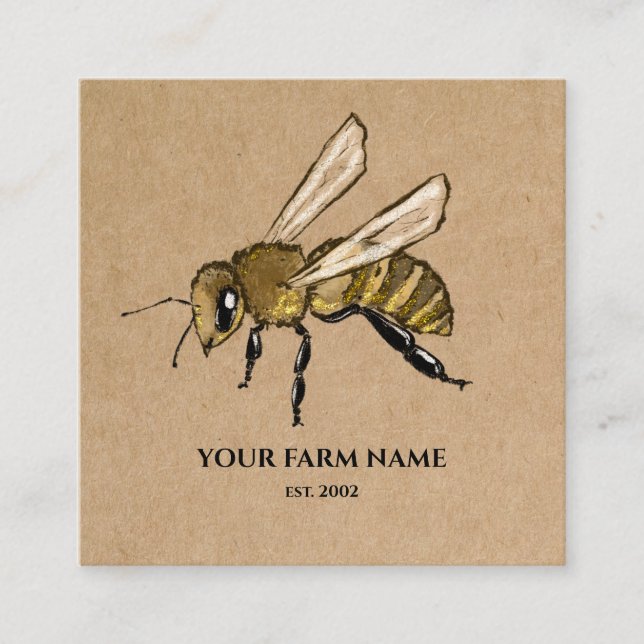Carte De Visite Carré Abeille Apiariste Ferme d'abeilles Honeycomb Sq (Devant)