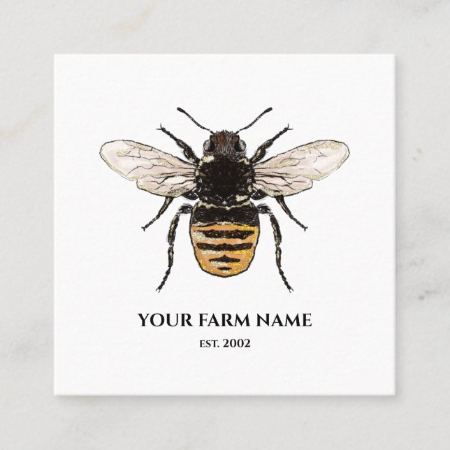 Carte De Visite Carré Abeille Apiariste Ferme d'abeilles Honeycomb Sq (Devant)