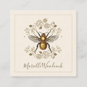 Carte De Visite Carré Abeille D'Or Et Crème De Laurel Floral Rose