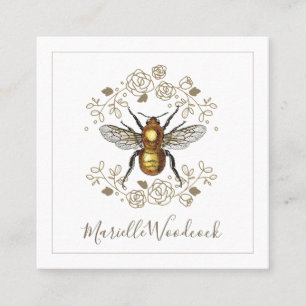 Carte De Visite Carré Abeille D'Or Et Laurel Floral Rose