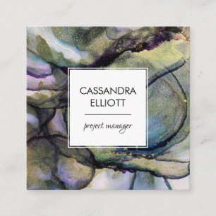 Carte De Visite Carré Abstrait Blue Purple & Gold Alcohol Encre Liquid A