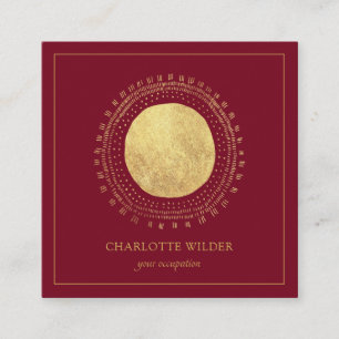 Carte De Visite Carré Abstrait Boho Gold Foil Cercle Carré rouge