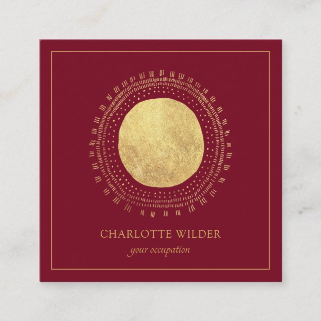 Carte De Visite Carré Abstrait Boho Gold Foil Cercle Carré rouge (Devant)