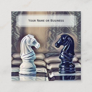 Carte De Visite Carré Abstrait Classic Chess Knights Coach Club