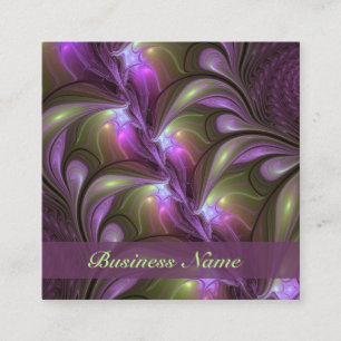 Carte De Visite Carré Abstrait Coloré Violet Pourpre Kaki Nom Fractal