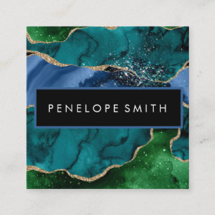 Carte de visite Carré Abstrait de l'Agate bleu et 