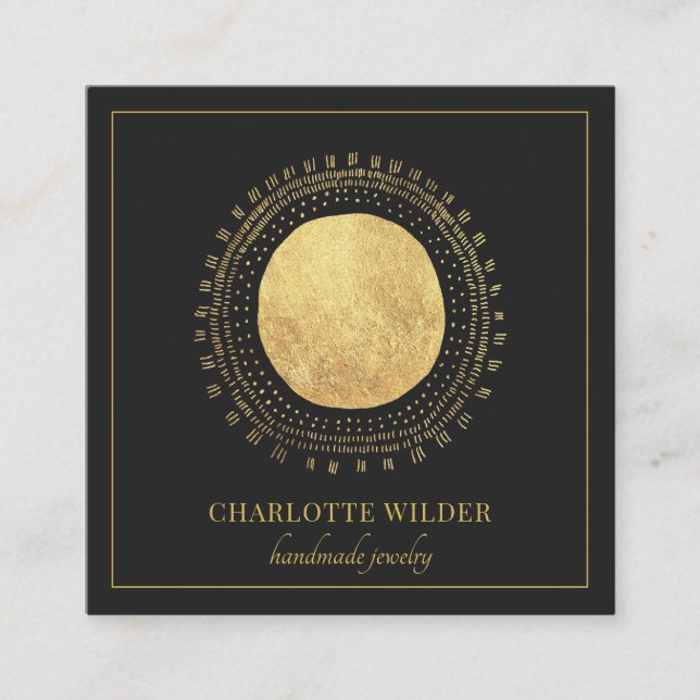 Carte De Visite Carré Abstrait Gold Foil Cercle Carré noir (Devant)