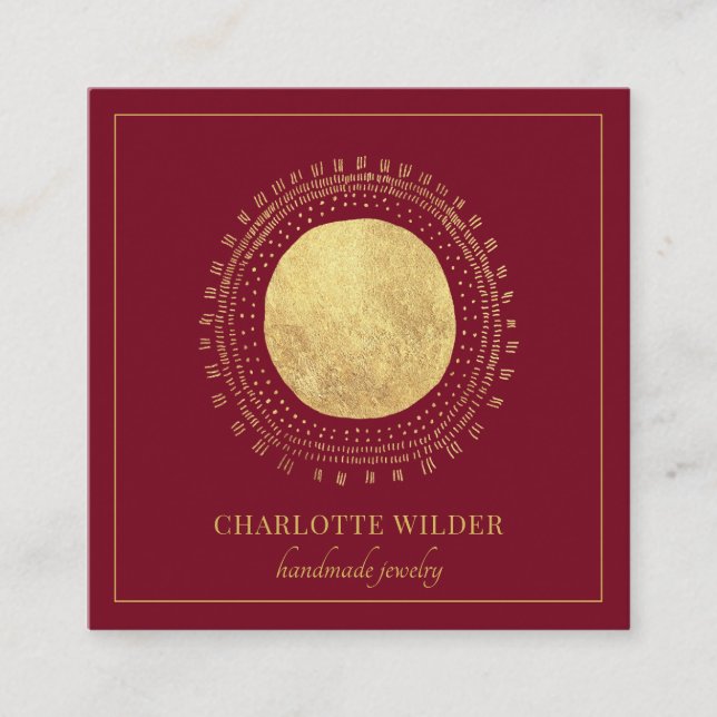 Carte De Visite Carré Abstrait Gold Foil Cercle Carré rouge (Devant)