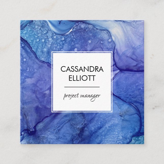 Carte De Visite Carré Abstrait Purple & Blue Alcohol Enk Liquid Art (Devant)