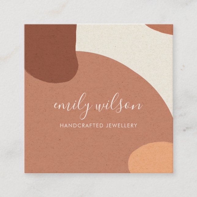 CARTE DE VISITE CARRÉ ABSTRAIT TERRACOTTA RED ORANGE KRAFT SCANDI (Devant)